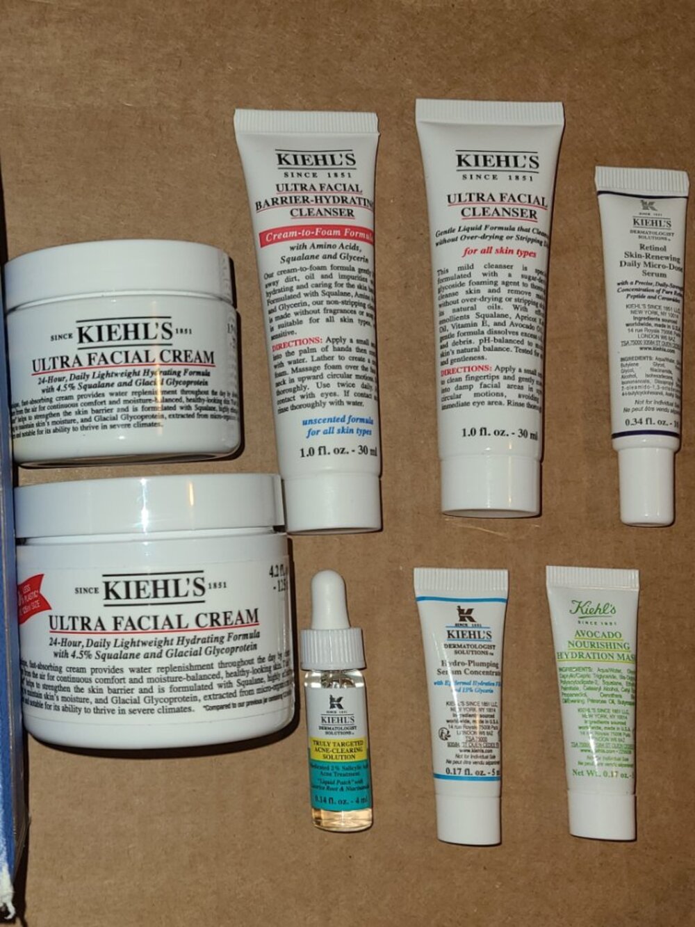 KIEHL'S 8-piece SKINCARE SET: 2 FULL-SIZE FACIAL CREAM + 6 travel sizes